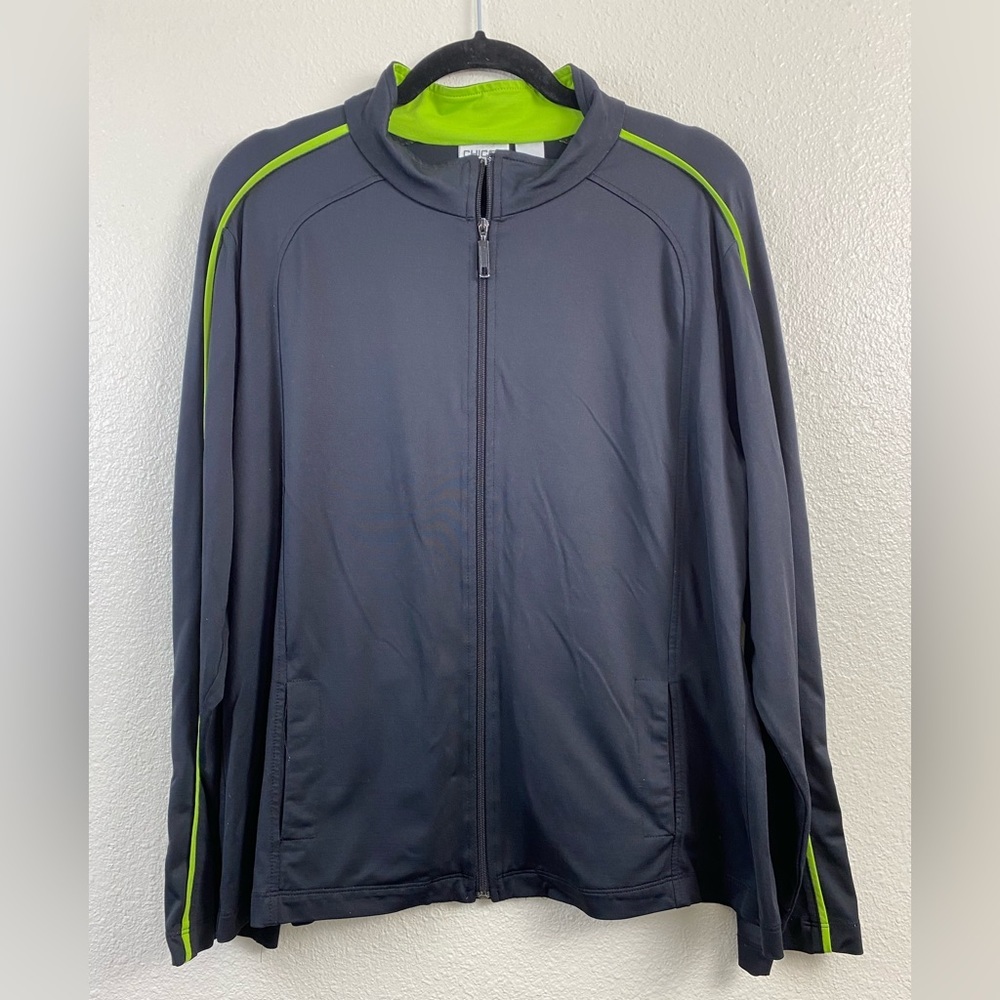 Chico’s Nylon Stretch Black Green Track Jacket Women’s Large Casual Athleisure